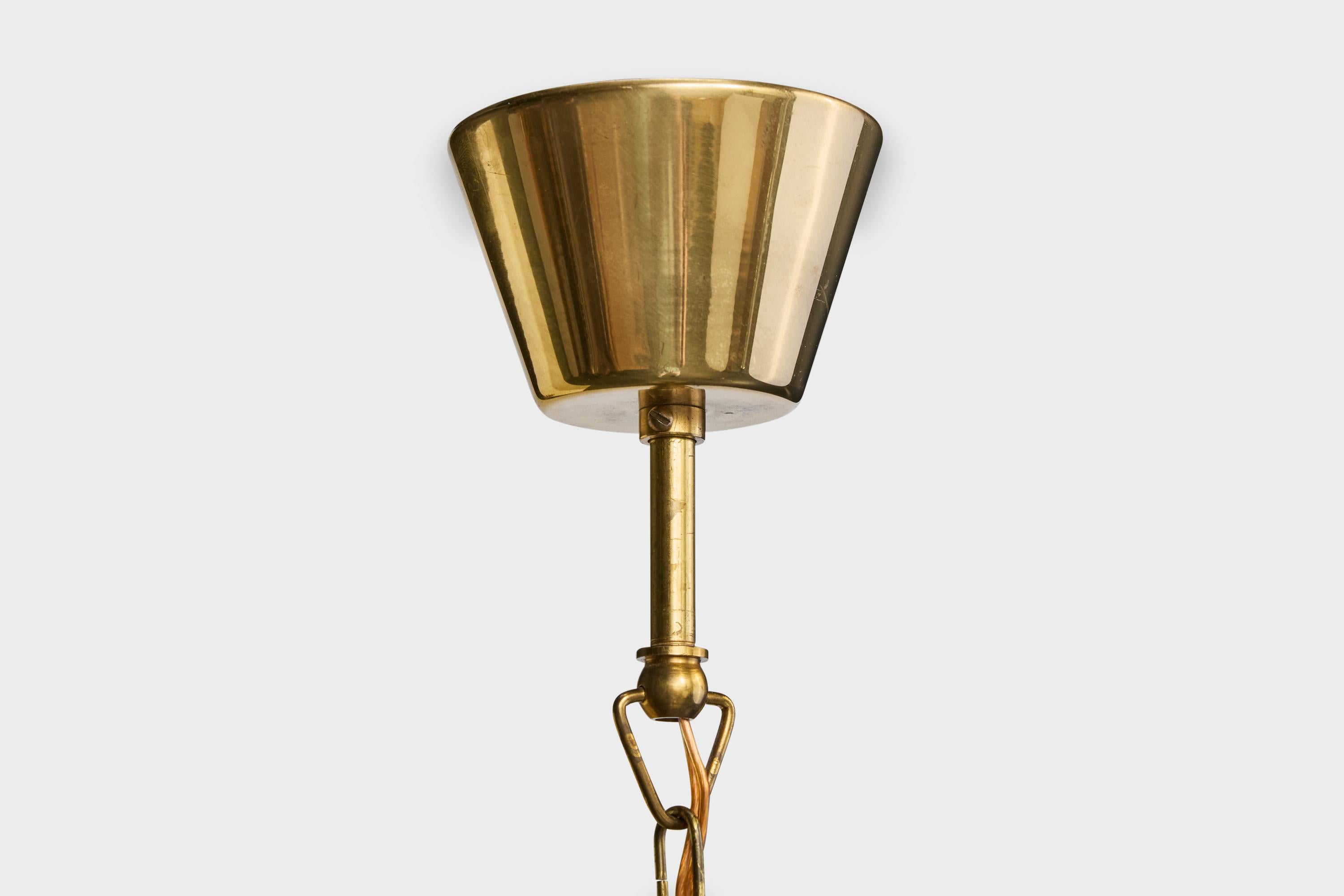 Designer svedese, lampada a sospensione, ottone, vetro, Svezia, anni '1950 in vendita 3