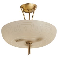 Swedish Designer, Pendant Light, Brass, Glass, Sweden, 1950s