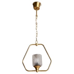 Swedish Designer, Pendant Light, Brass, Glass, Sweden, 1950s