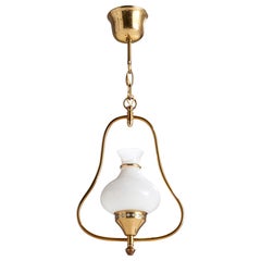 Swedish Designer, Pendant Light, Brass, Glass, Sweden, 1950s