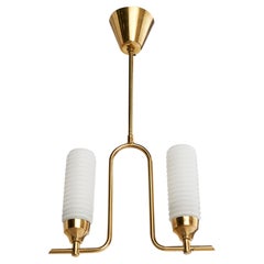 Swedish Designer, Pendant Light, Brass, Glass, Sweden, 1950s
