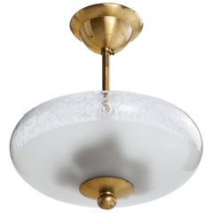 Swedish Designer, Pendant Light, Brass, Glass, Sweden, 1950s