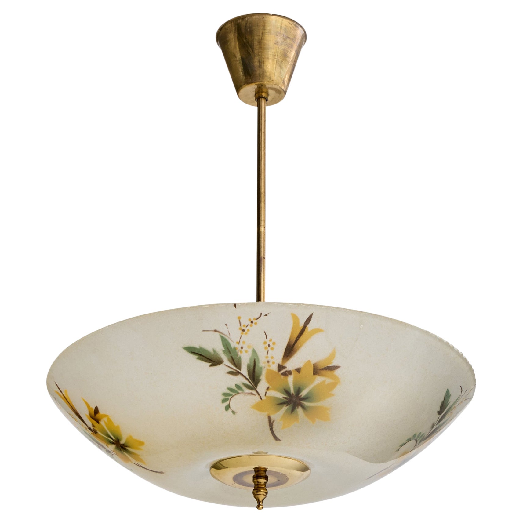 Diseñador sueco, lámpara colgante, latón, cristal, Suecia, años 1950