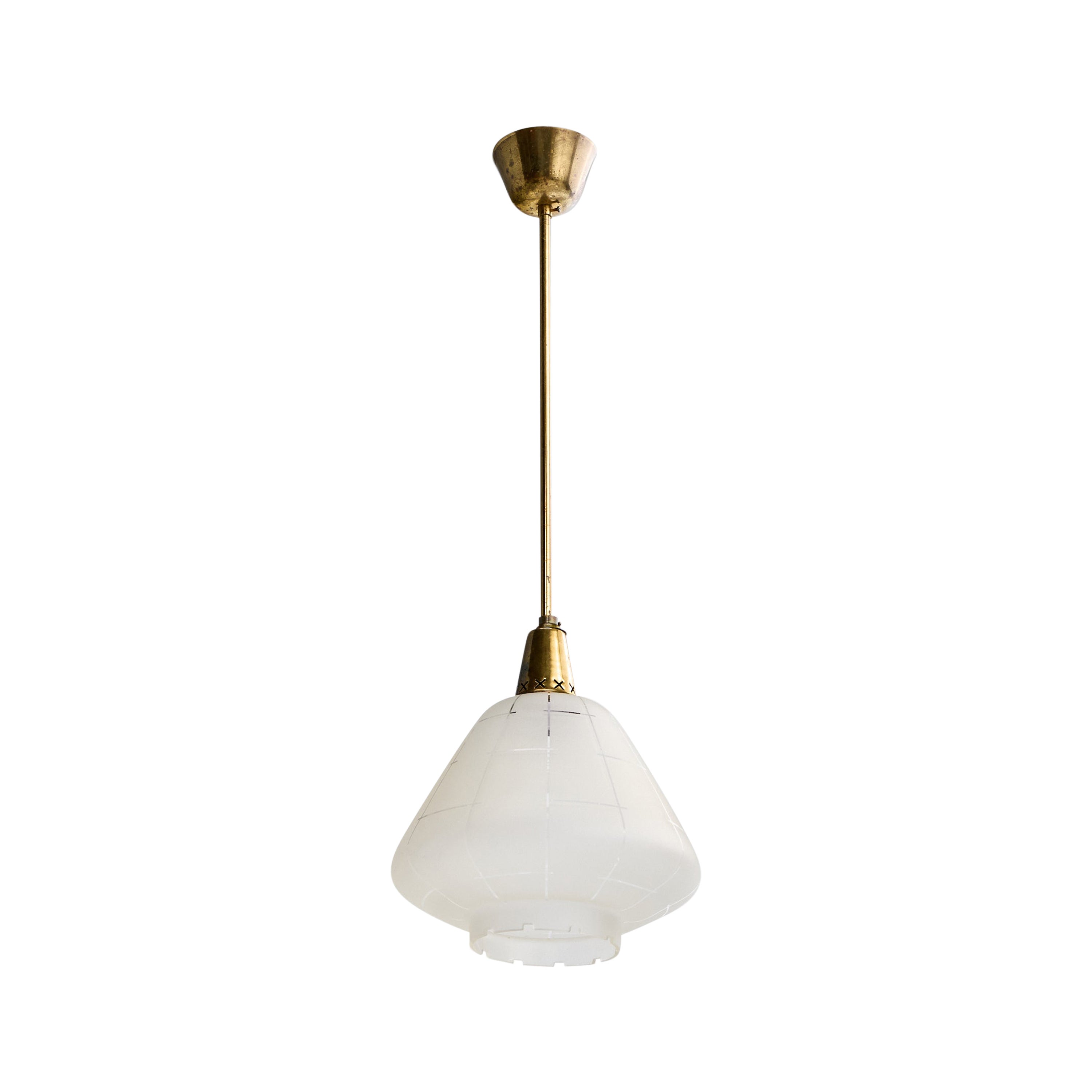 Schwedische Designer-Hängelampe, Messing, Glas, Schweden, 1950er Jahre