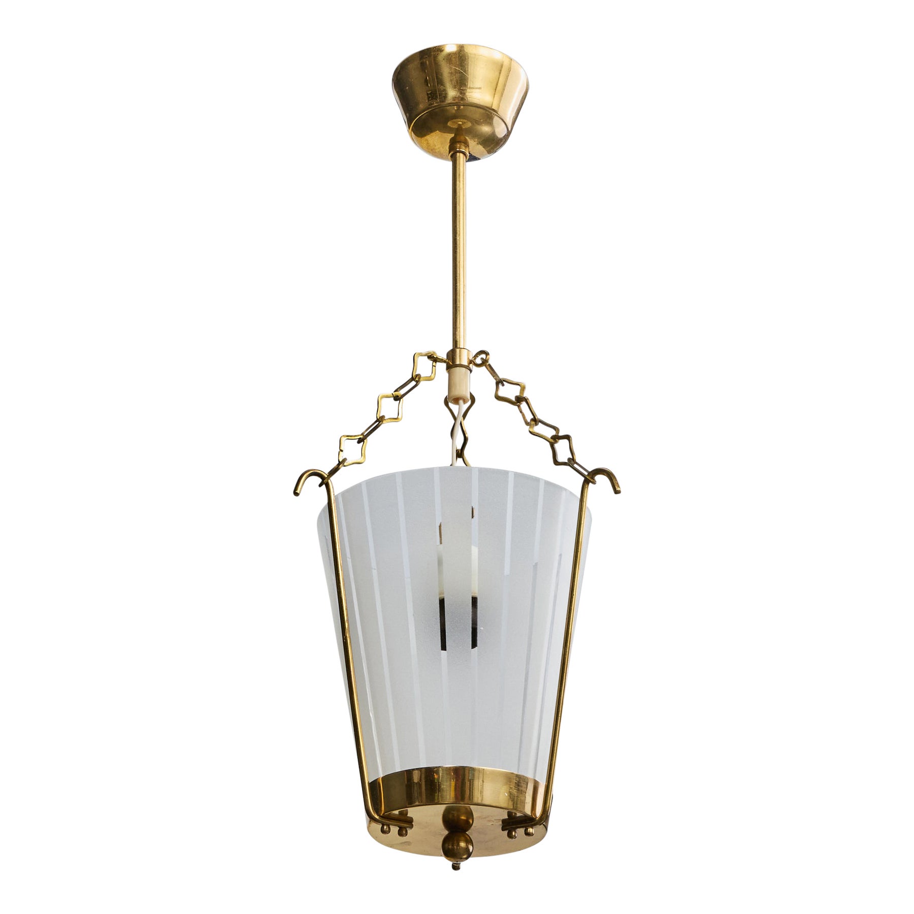 Designer svedese, lampada a sospensione, ottone, vetro, Svezia, anni '1950
