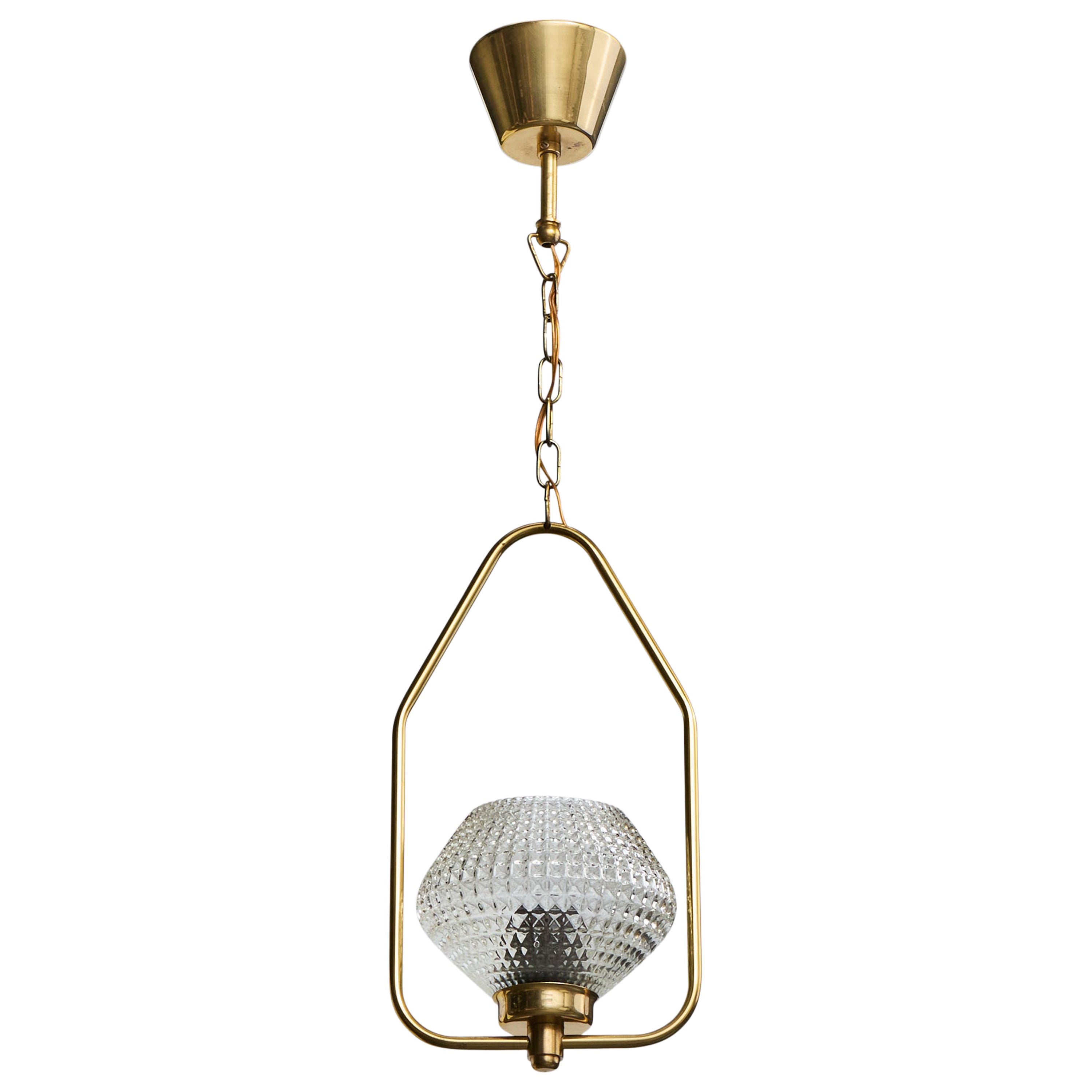Designer svedese, lampada a sospensione, ottone, vetro, Svezia, anni '1950