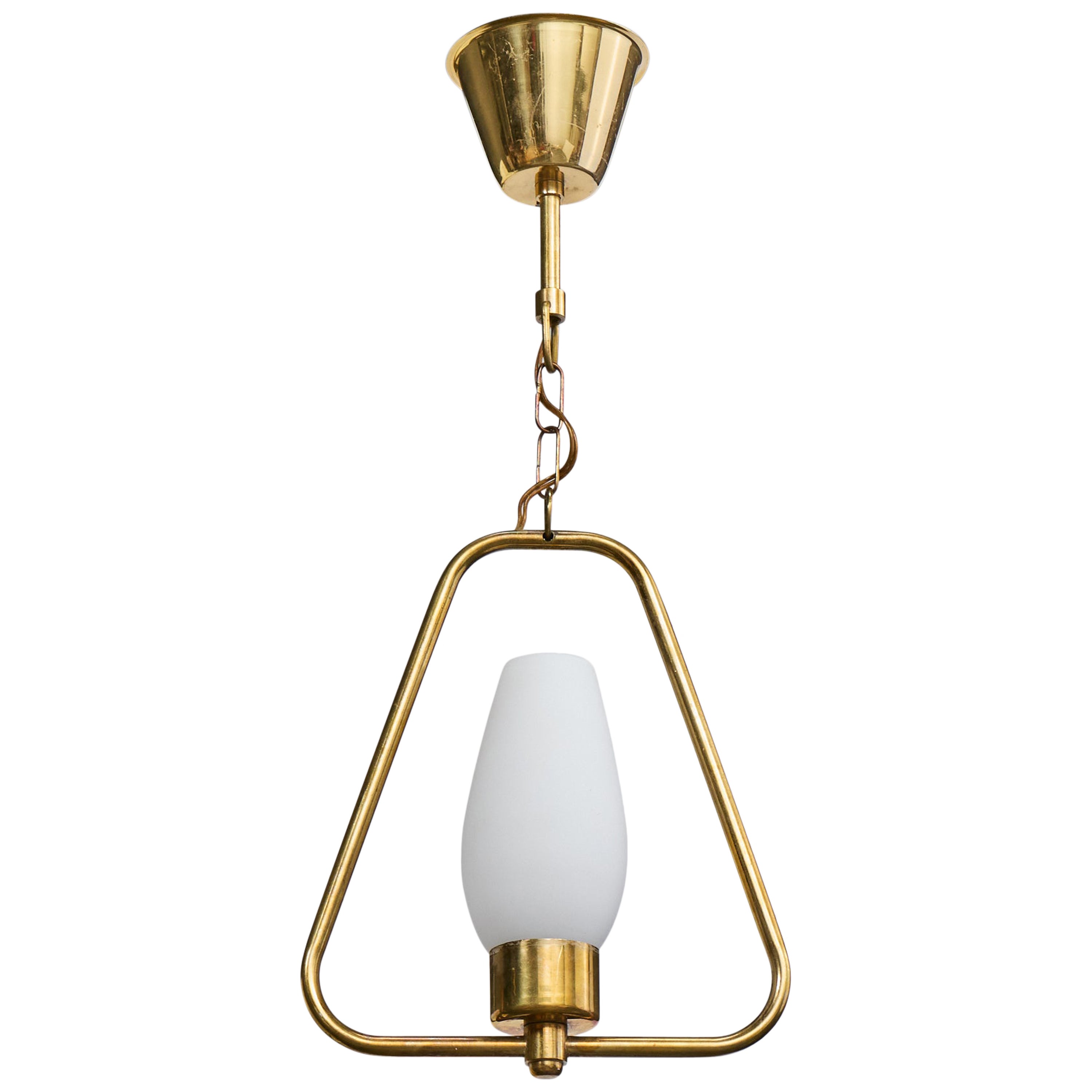 Designer svedese, lampada a sospensione, ottone, vetro, Svezia, anni '1950