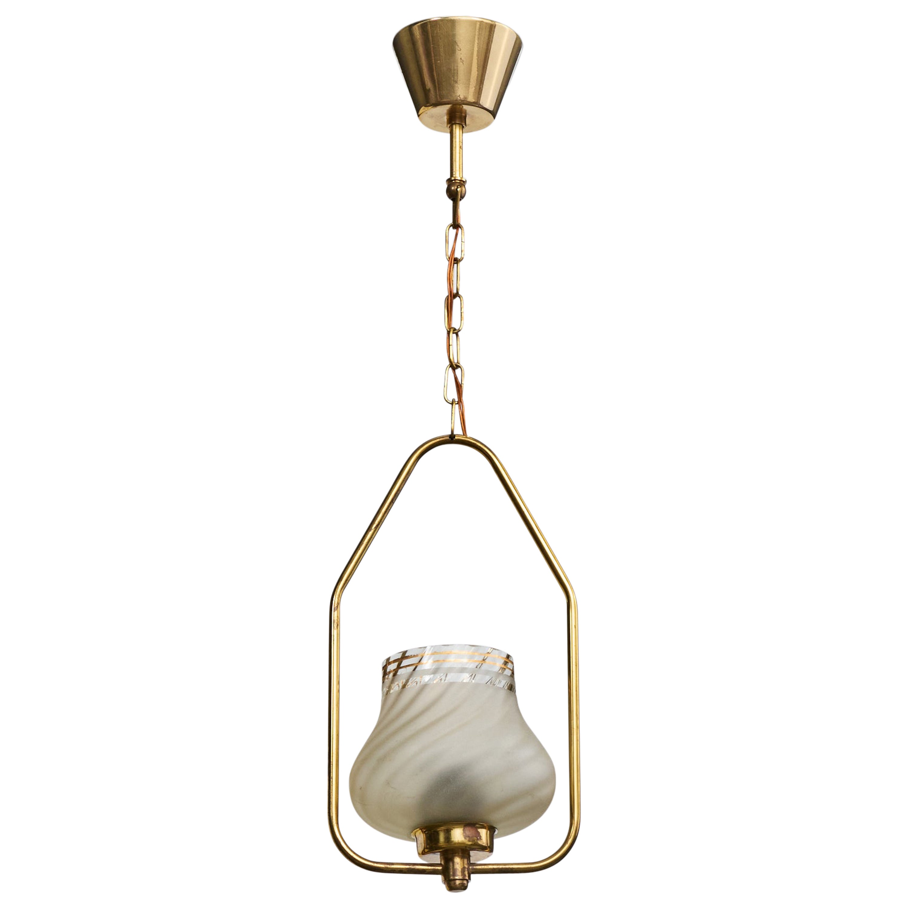 Designer svedese, lampada a sospensione, ottone, vetro, Svezia, anni '1950