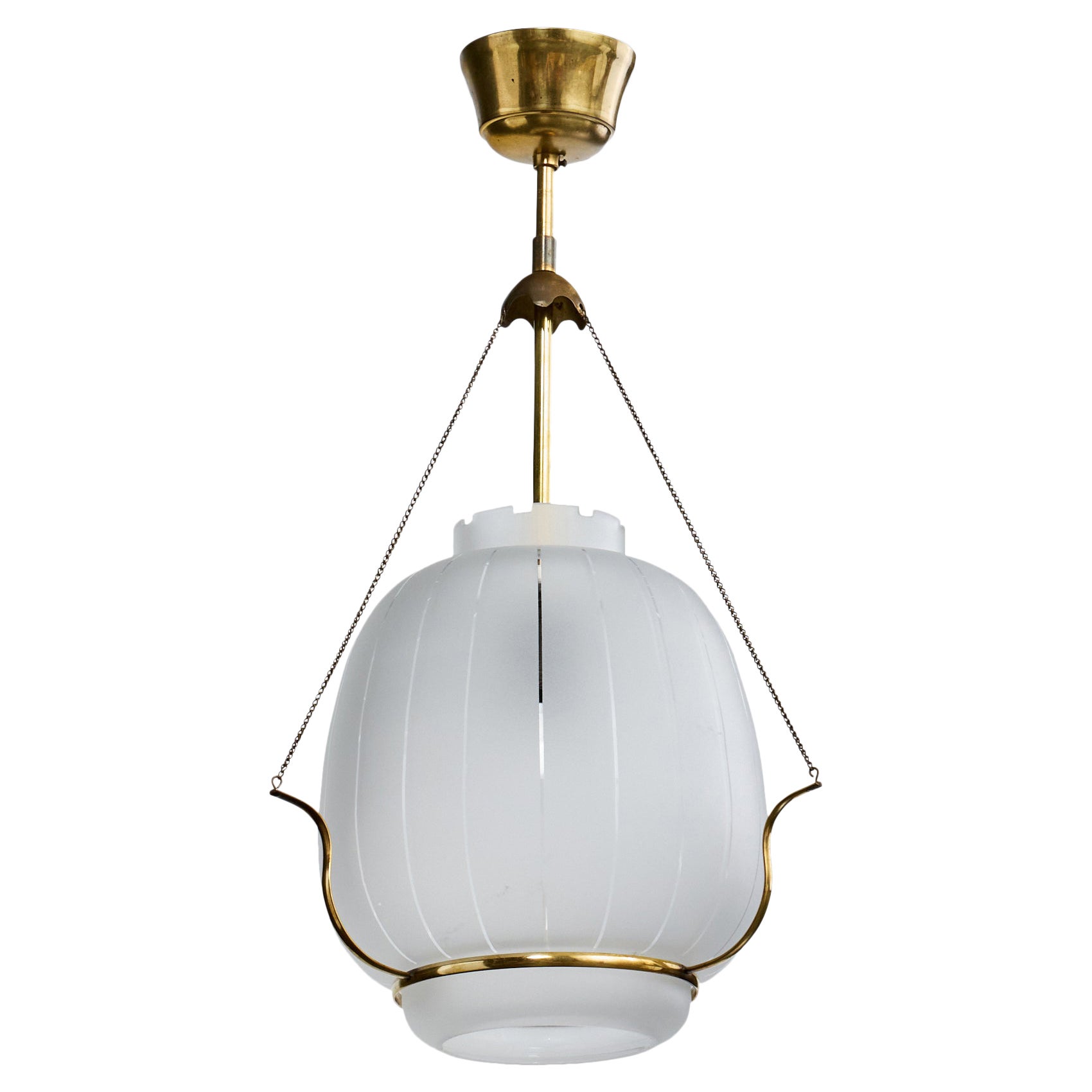 Swedish Designer, Pendant Light, Brass, Glass, Sweden, 1950s