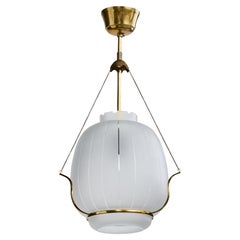 Swedish Designer, Pendant Light, Brass, Glass, Sweden, 1950s