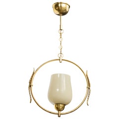 Swedish Designer, Pendant Light, Brass, Glass, Sweden, 1950s