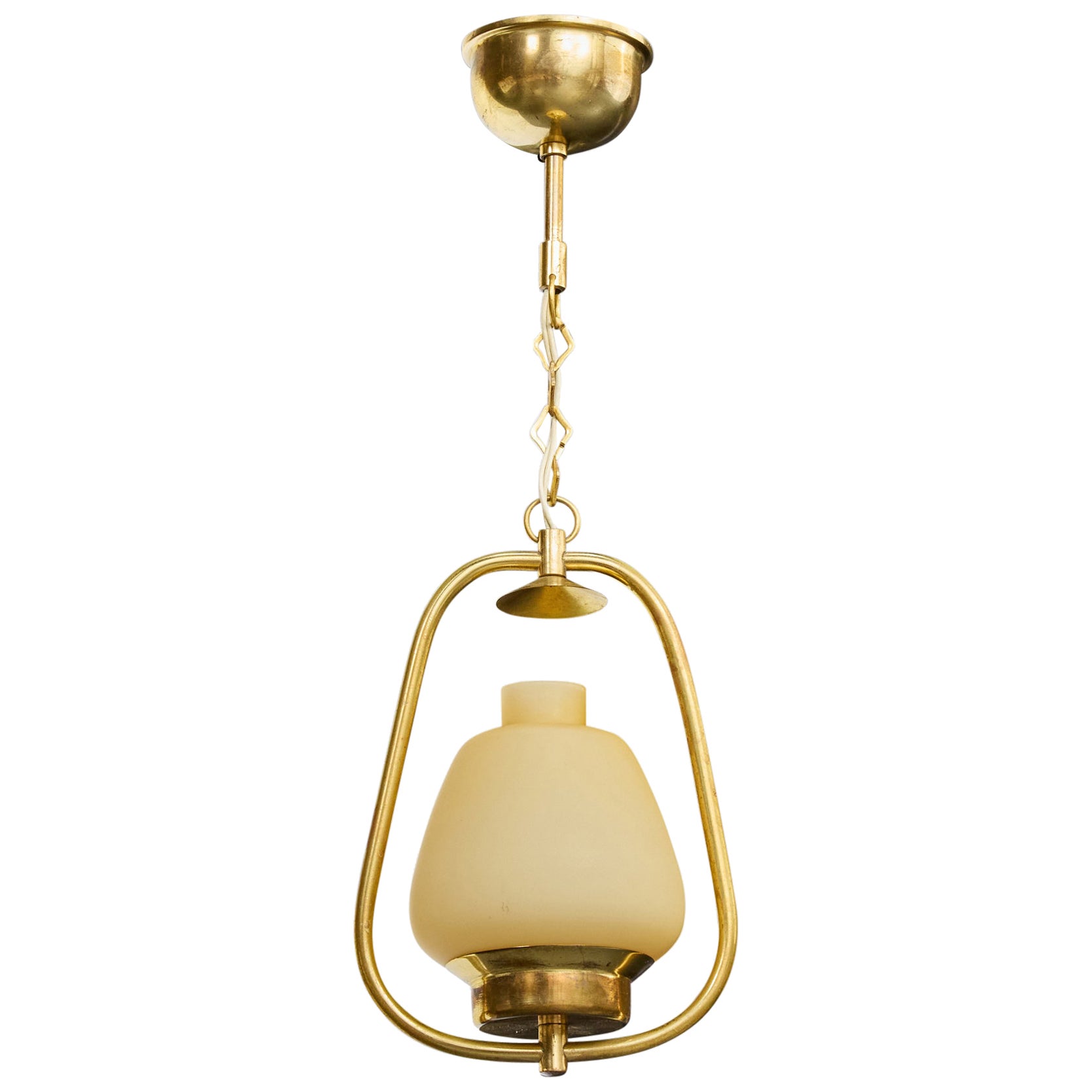 Designer svedese, lampada a sospensione, ottone, vetro, Svezia, anni '1950