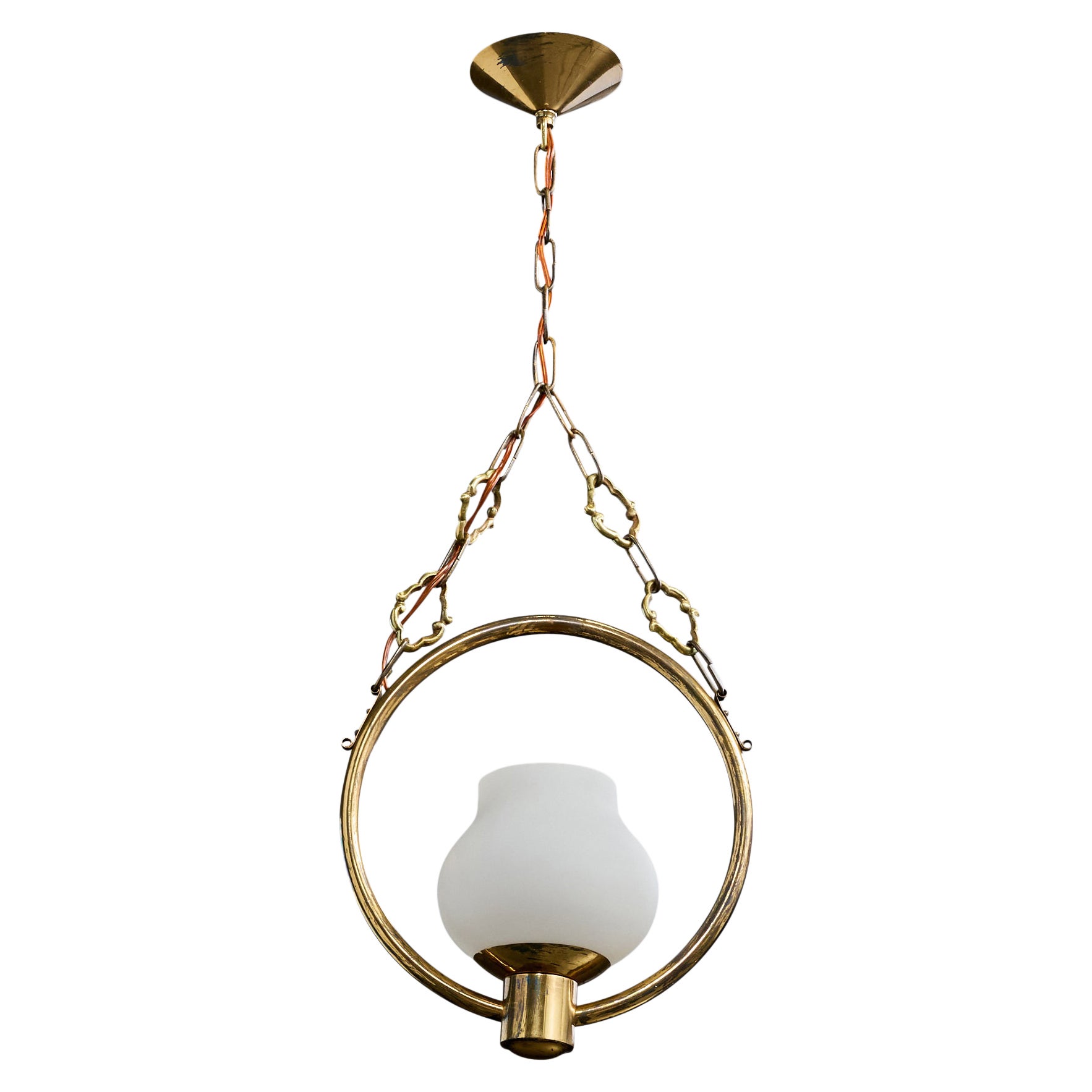 Swedish Designer, Pendant Light, Brass, Glass, Sweden, 1950s