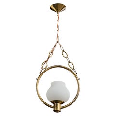 Swedish Designer, Pendant Light, Brass, Glass, Sweden, 1950s