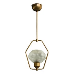 Swedish Designer, Pendant Light, Brass, Glass, Sweden, 1950s