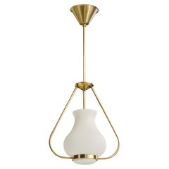 Swedish Designer, Pendant Light, Brass, Glass, Sweden, 1950s