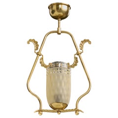 Swedish Designer, Pendant Light, Brass, Glass, Sweden, 1950s