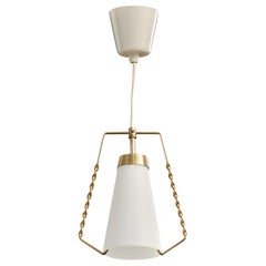 Swedish Designer, Pendant Light, Brass, Glass, Sweden, 1950s