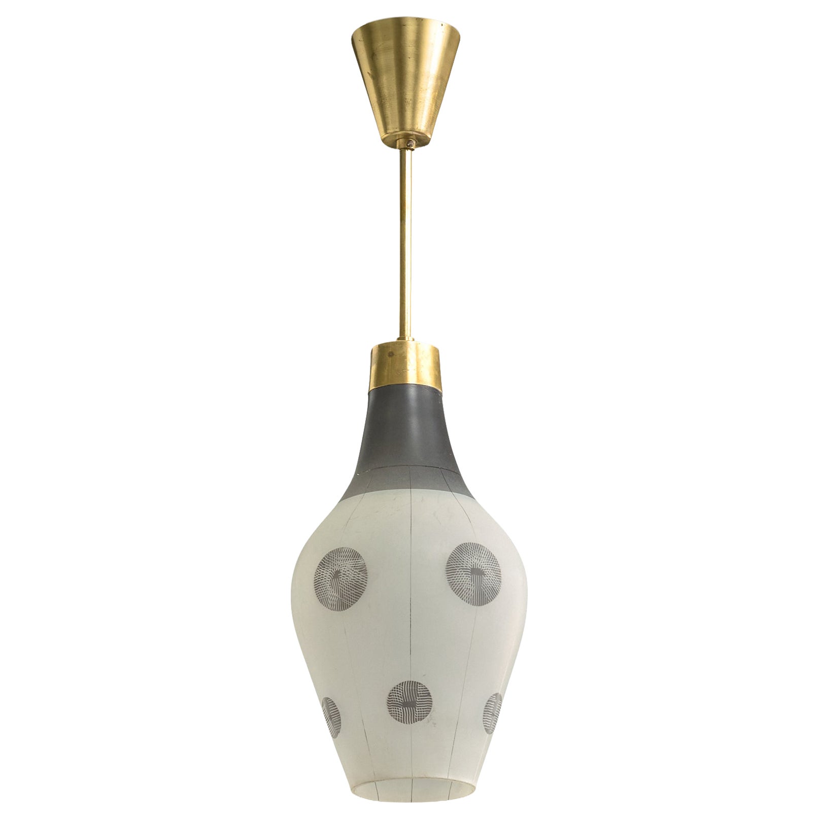 Swedish Designer, Pendant Light, Brass, Glass, Sweden, 1950s