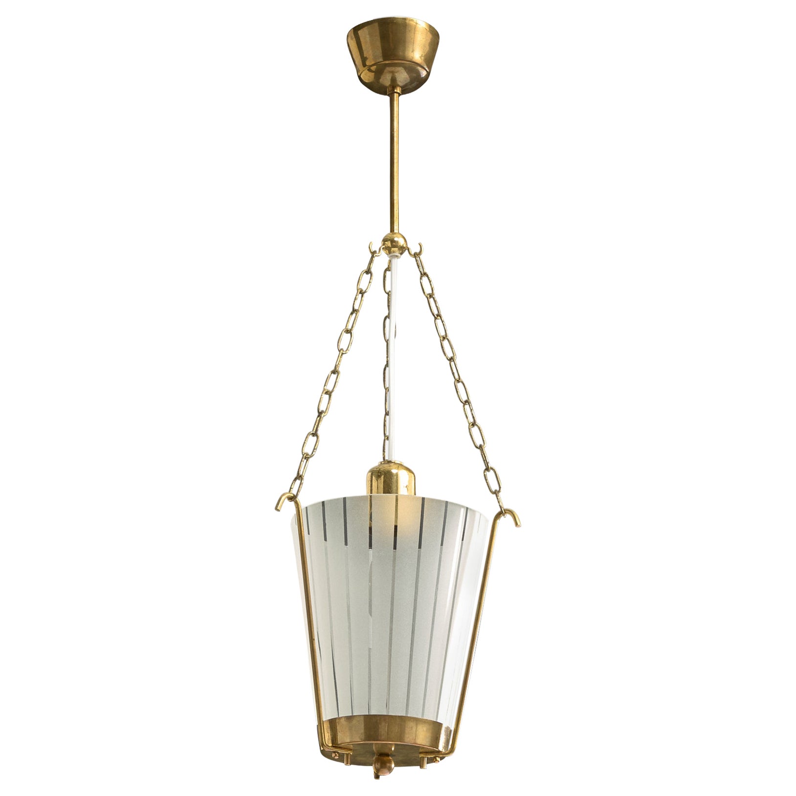 Swedish Designer, Pendant Light, Brass, Glass, Sweden, 1950s