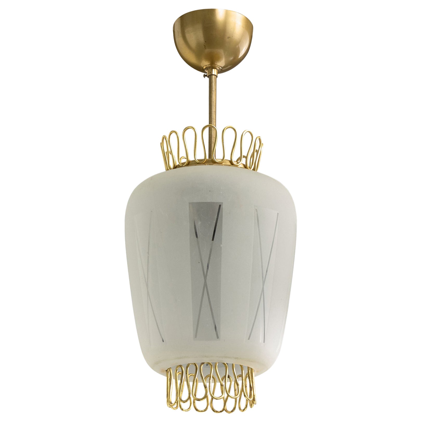 Swedish Designer, Pendant Light, Brass, Glass, Sweden, 1950s