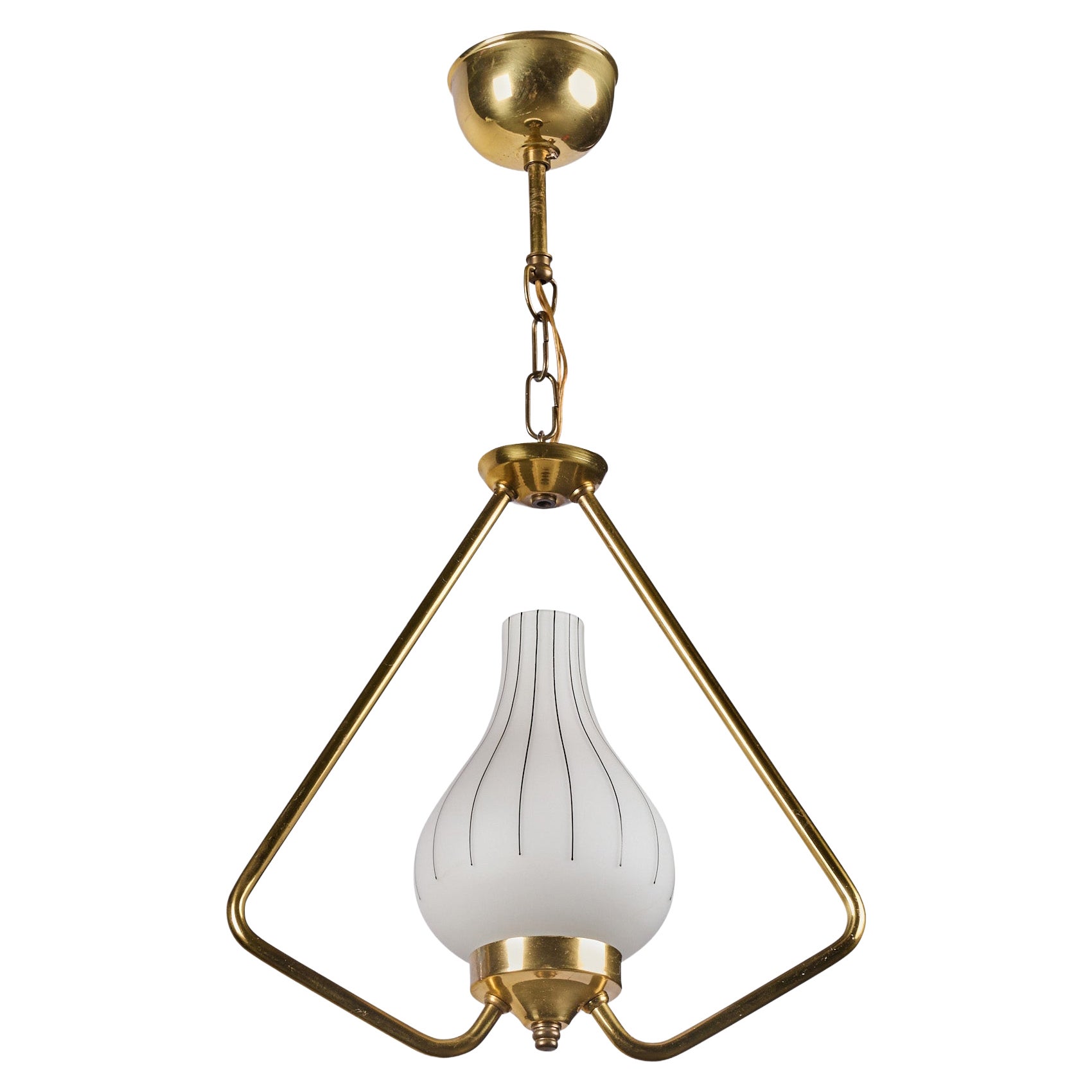 Swedish Designer, Pendant Light, Brass, Glass, Sweden, 1950s For Sale