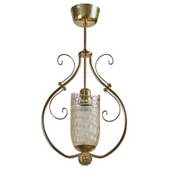 Designer svedese, lampada a sospensione, ottone, vetro, Svezia, anni '1950