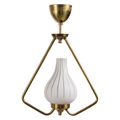 Swedish Designer, Pendant Light, Brass, Glass, Sweden, 1950s
