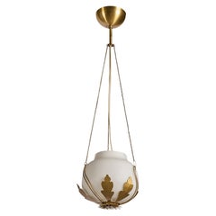 Swedish Designer, Pendant Light, Brass, Glass, Sweden, 1950s