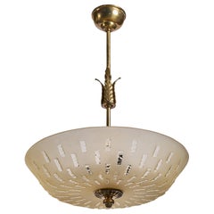 Swedish Designer, Pendant Light, Brass, Glass, Sweden, 1950s