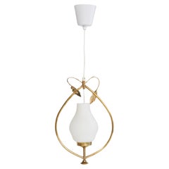 Swedish Designer, Pendant Light, Brass, Glass, Sweden, 1950s
