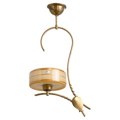 Swedish Designer, Pendant Light, Brass, Glass, Sweden, 1950s