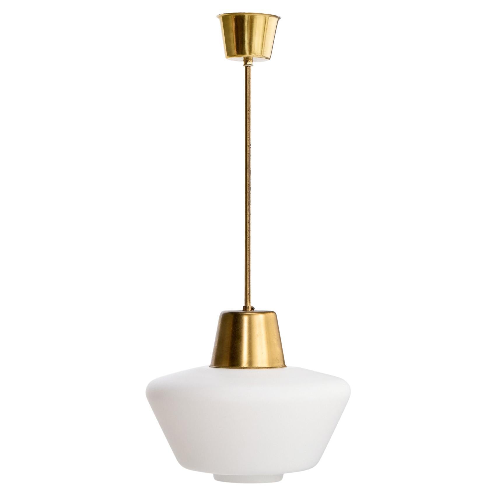 Swedish Designer, Pendant Light, Brass, Glass, Sweden, 1950s