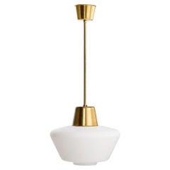 Swedish Designer, Pendant Light, Brass, Glass, Sweden, 1950s