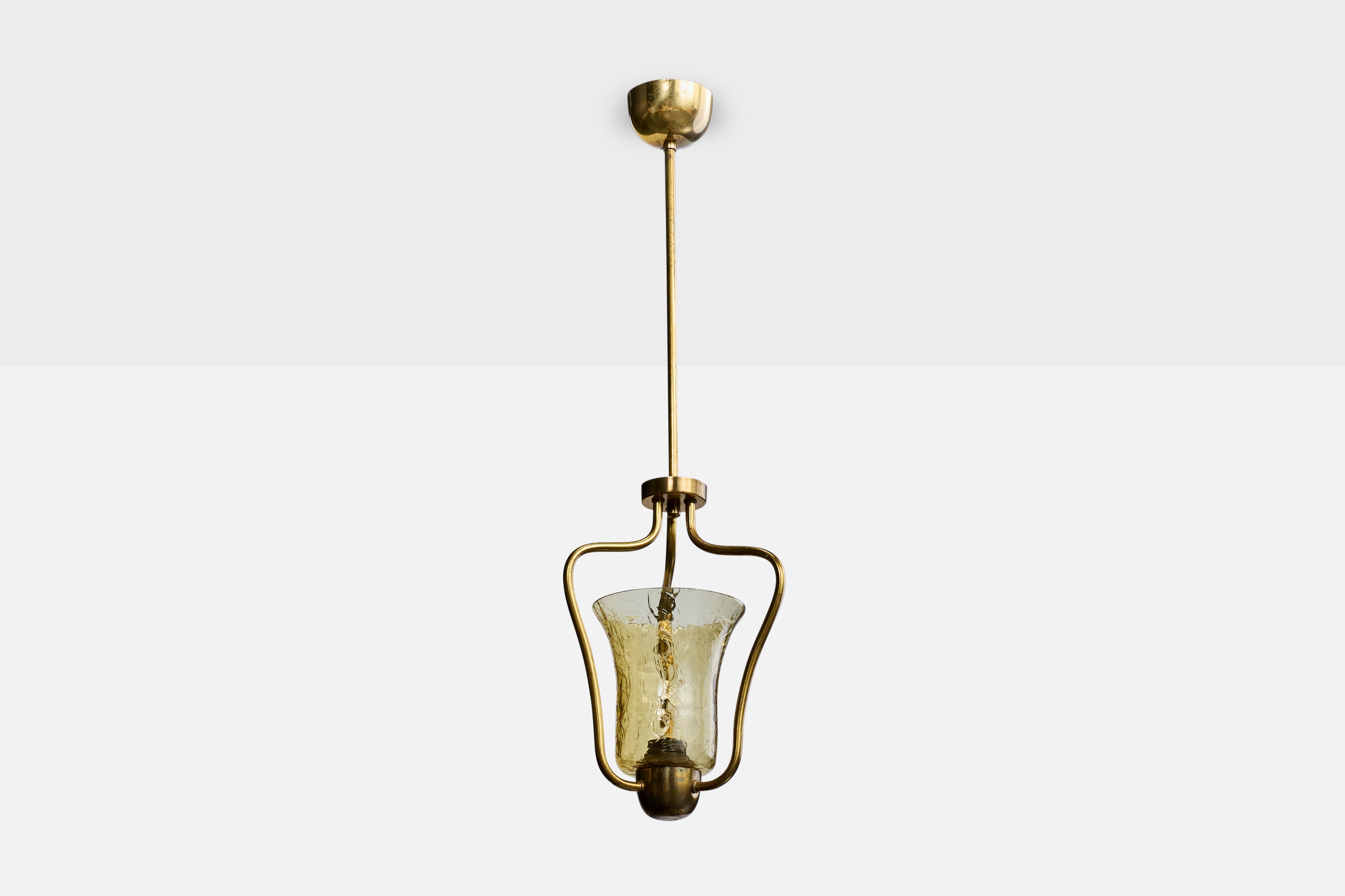 Designer svedese, lampada a sospensione, ottone, vetro, Svezia, anni '1950