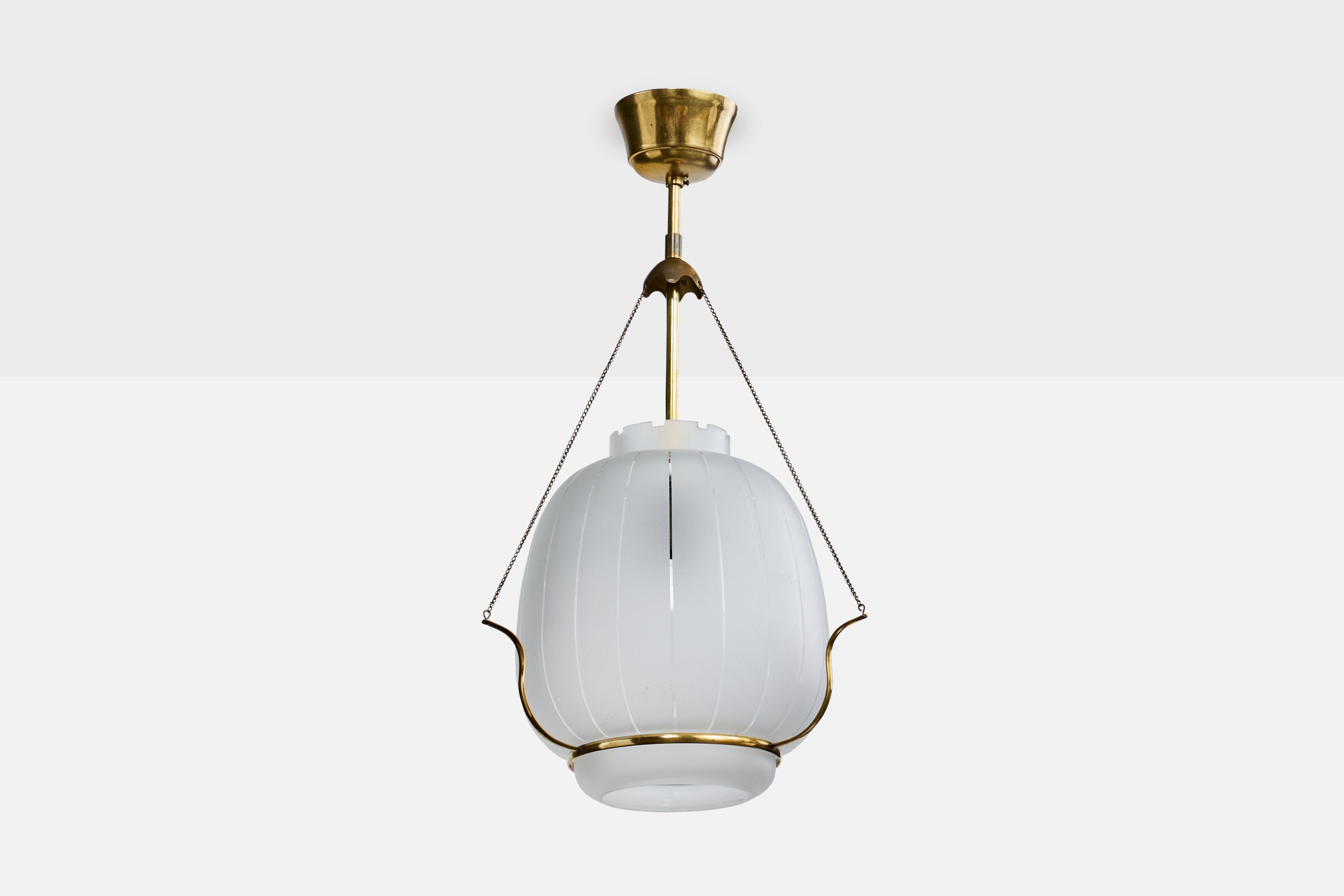 Swedish Designer, Pendant Light, Brass, Glass, Sweden, 1950s