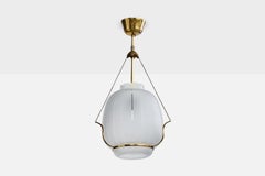 Swedish Designer, Pendant Light, Brass, Glass, Sweden, 1950s