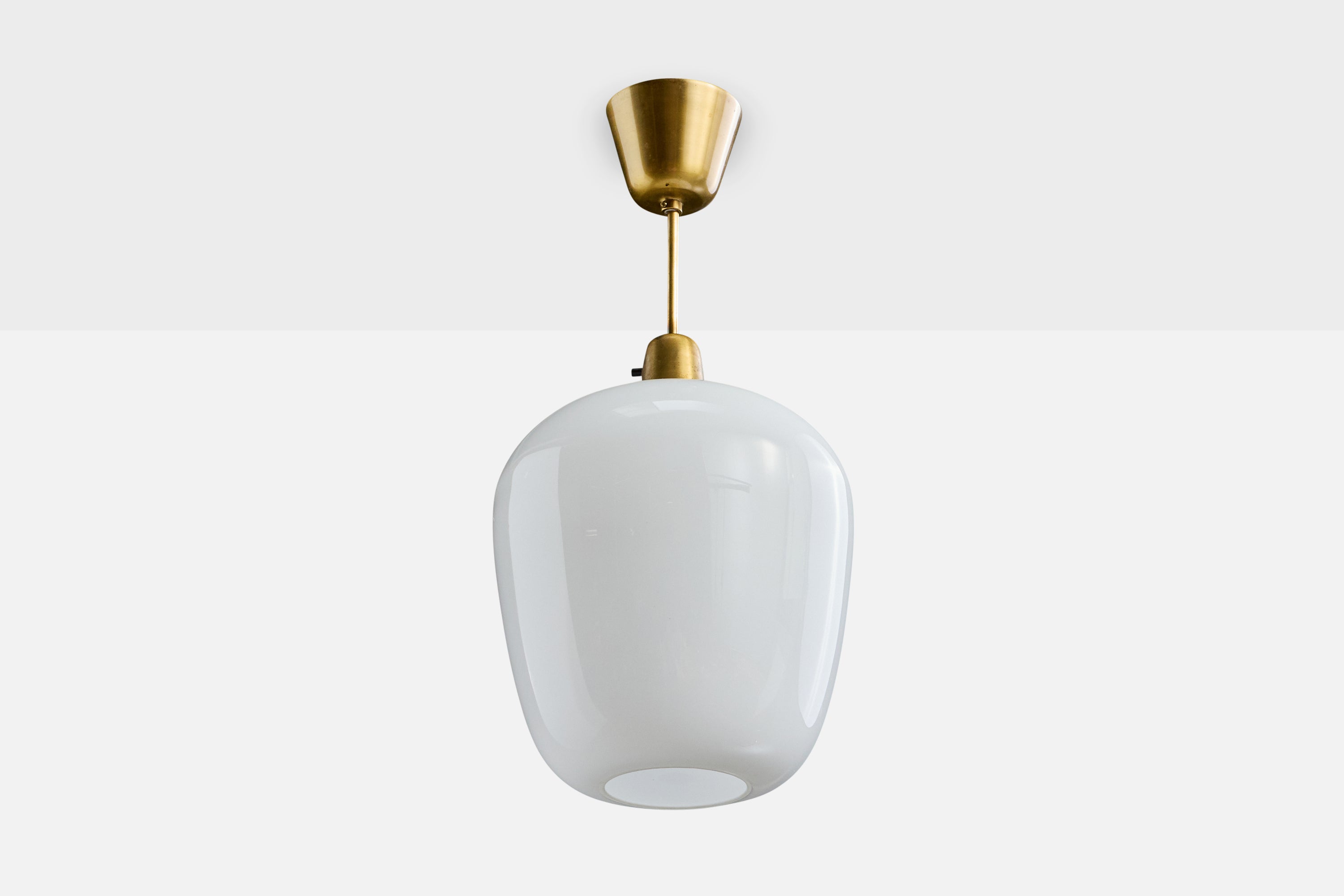 Swedish Designer, Pendant Light, Brass, Glass, Sweden, 1950s