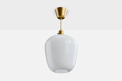 Swedish Designer, Pendant Light, Brass, Glass, Sweden, 1950s