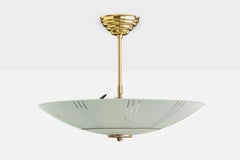 Swedish Designer, Pendant Light, Brass, Glass, Sweden, 1960s