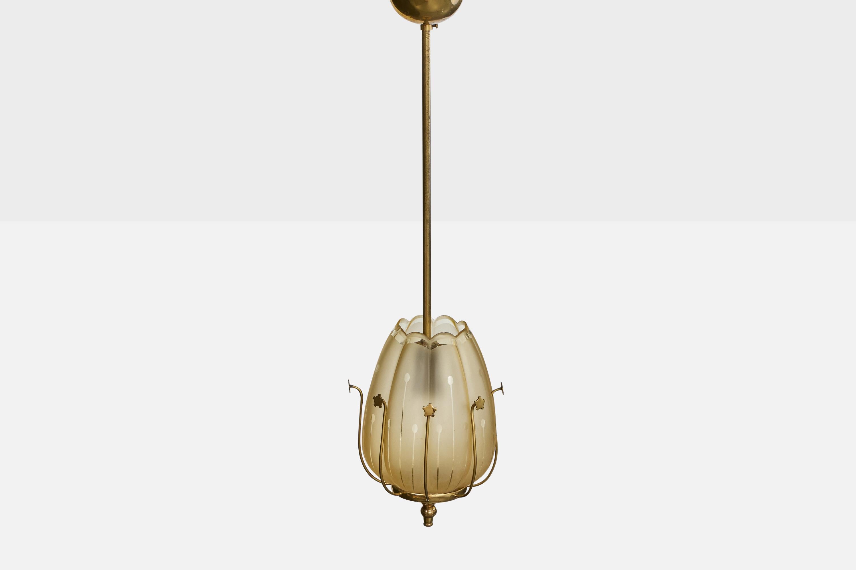 Svedese Designer svedese, lampada a sospensione, ottone, vetro, Svezia, anni '1960 in vendita
