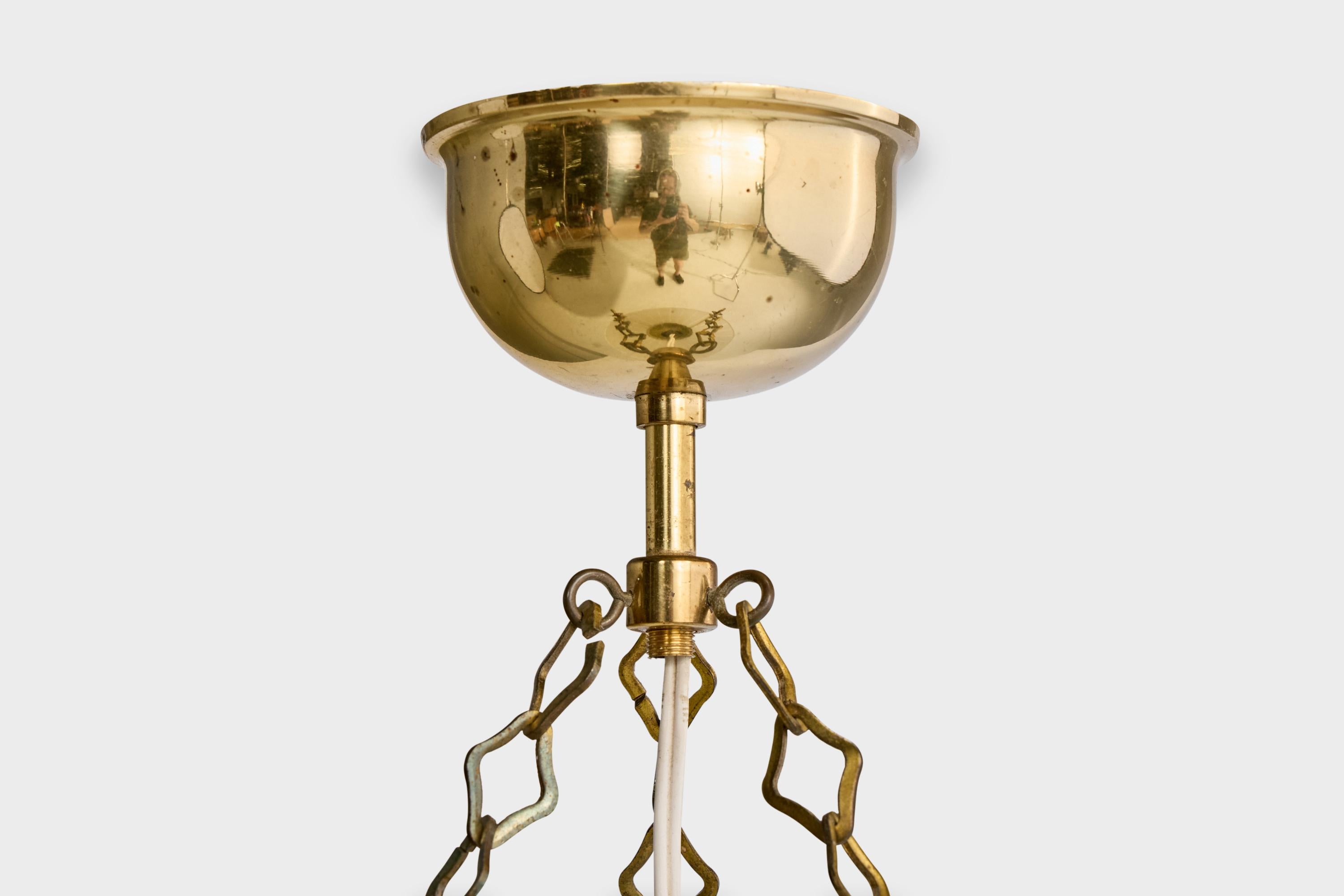 Design suédois, lampe à suspension, laiton, verre, Suède, années 1960 en vente 1