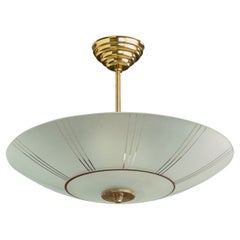 Swedish Designer, Pendant Light, Brass, Glass, Sweden, 1960s