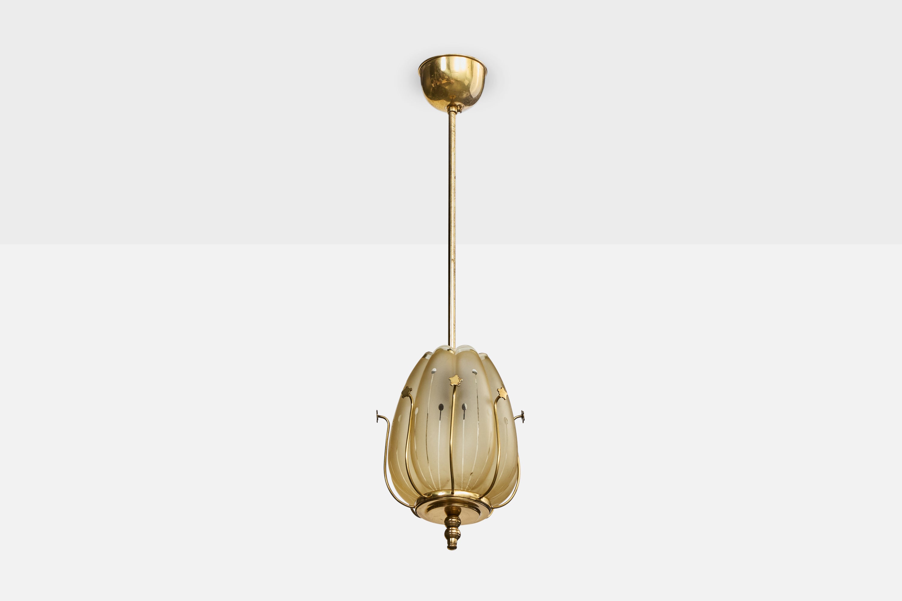 Designer svedese, lampada a sospensione, ottone, vetro, Svezia, anni '1960