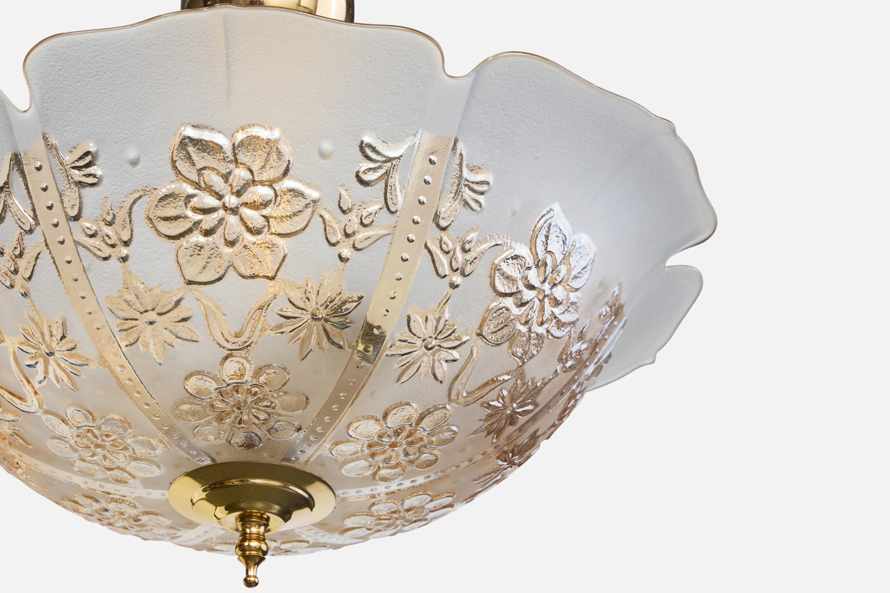 Designer svedese, lampada a sospensione, ottone, vetro, Svezia, anni '1970 in vendita 1