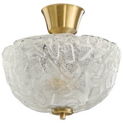 Swedish Designer, Pendant Light, Brass, Glass, Sweden, 1980s