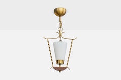 Diseñador sueco, lámpara colgante, latón, cristal, teca, Suecia, años 50