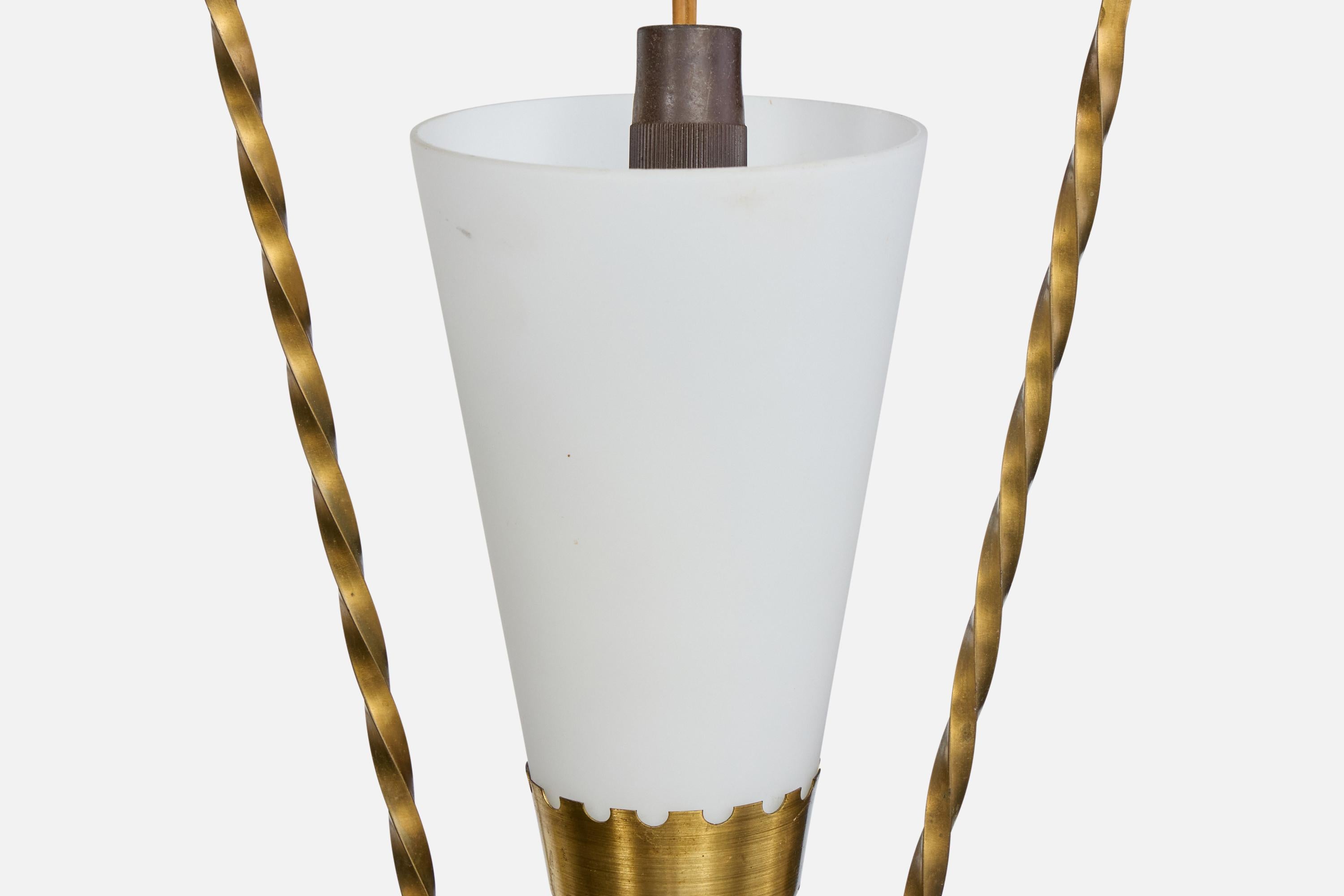 Lampada a sospensione di design svedese, ottone, vetro, teak, Svezia, anni '50 in vendita 1