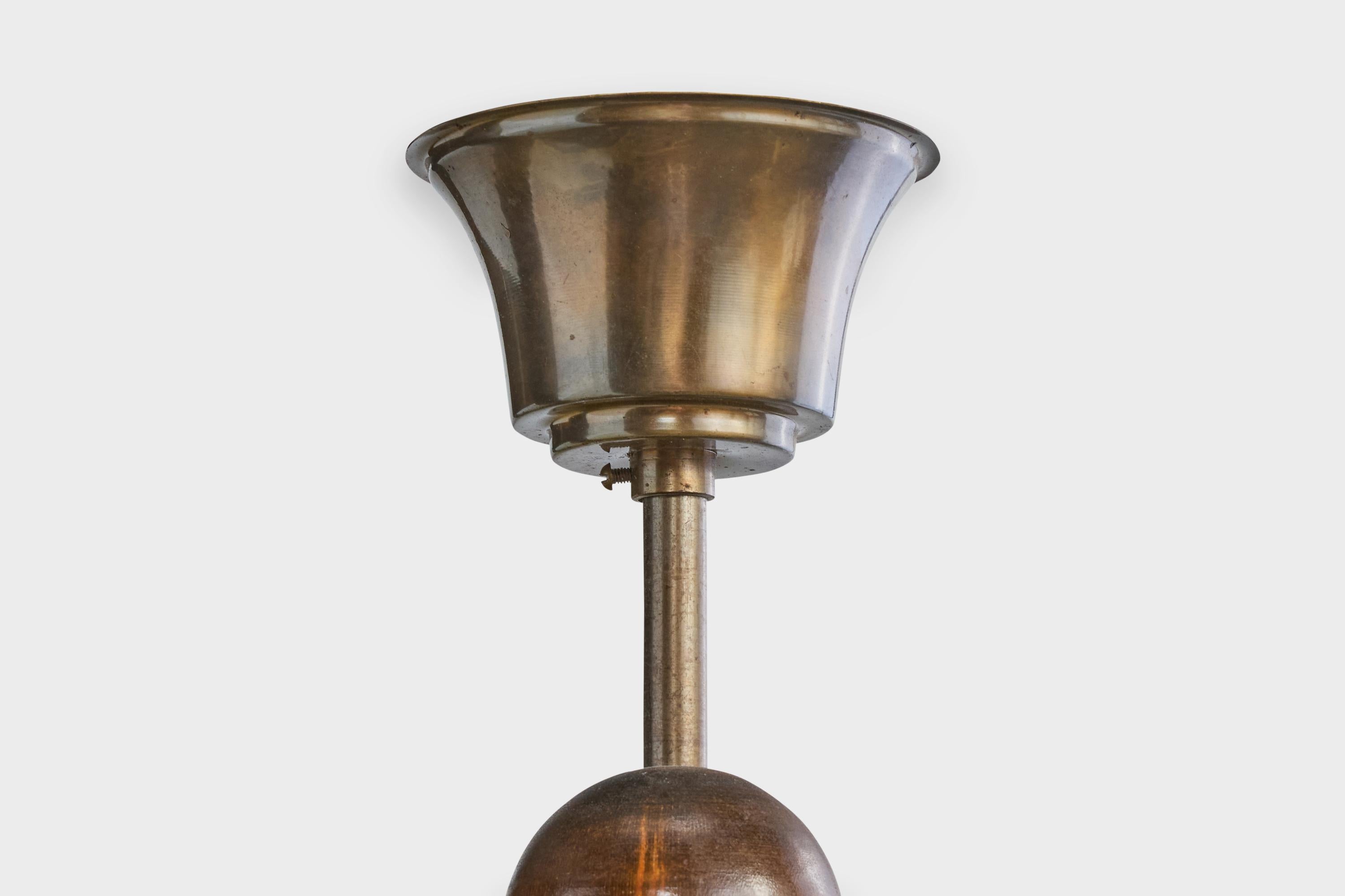 Designer suédois, suspension, laiton, verre, bois, Suède, années 1930 en vente 3