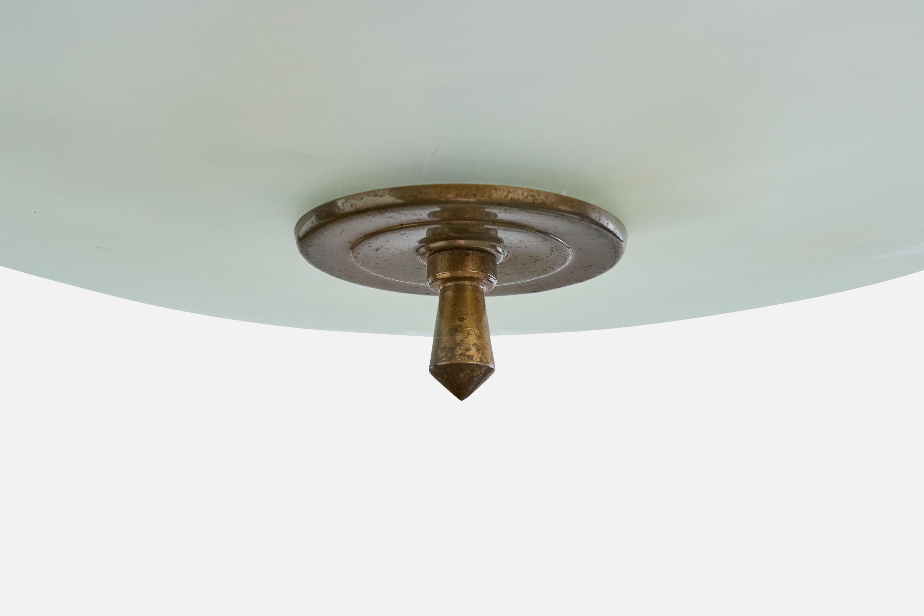 Laiton Designer suédois, suspension, laiton, verre, bois, Suède, années 1930 en vente